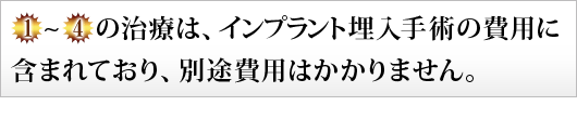 １〜４の治療は、インプラント埋入手術の費用に含まれており、別途費用はかかりません。